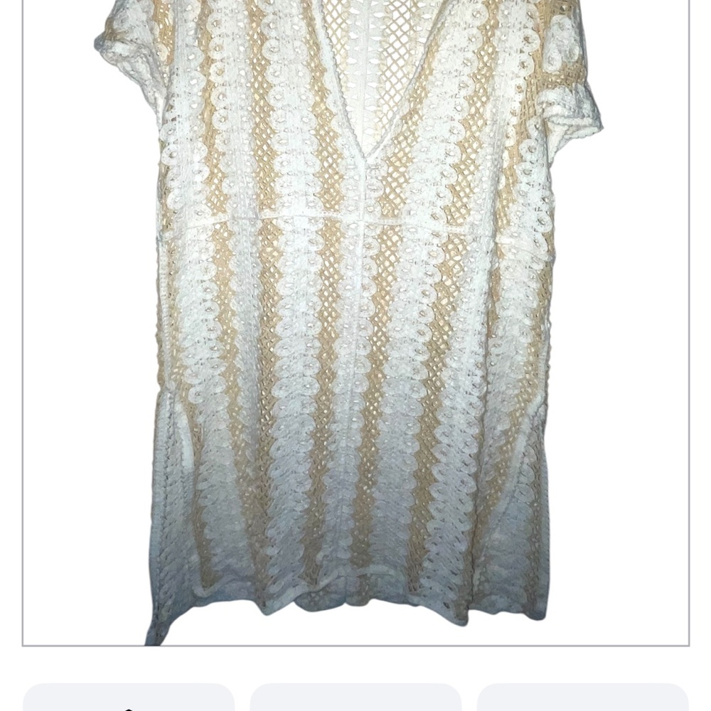 Lace V-Neck Cover up  in Cream and Tan